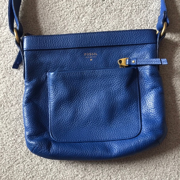 Fossil Blue Leather Crossbody Bag 
